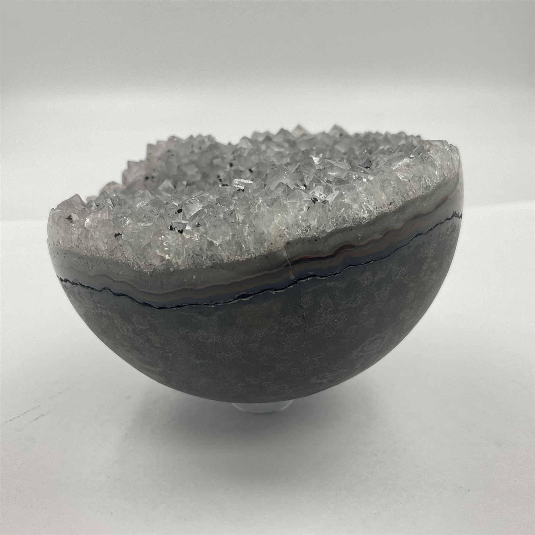 Amethyst geode spheres, with white crystalline internal formation, D9cm