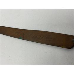 WW1 Short & Mason Ltd 'The Magnapole' black japanned brass field compass in leather carrying case; WW1 trench art paper knife inscribed Dixmude; and small quantity of cloth badges etc