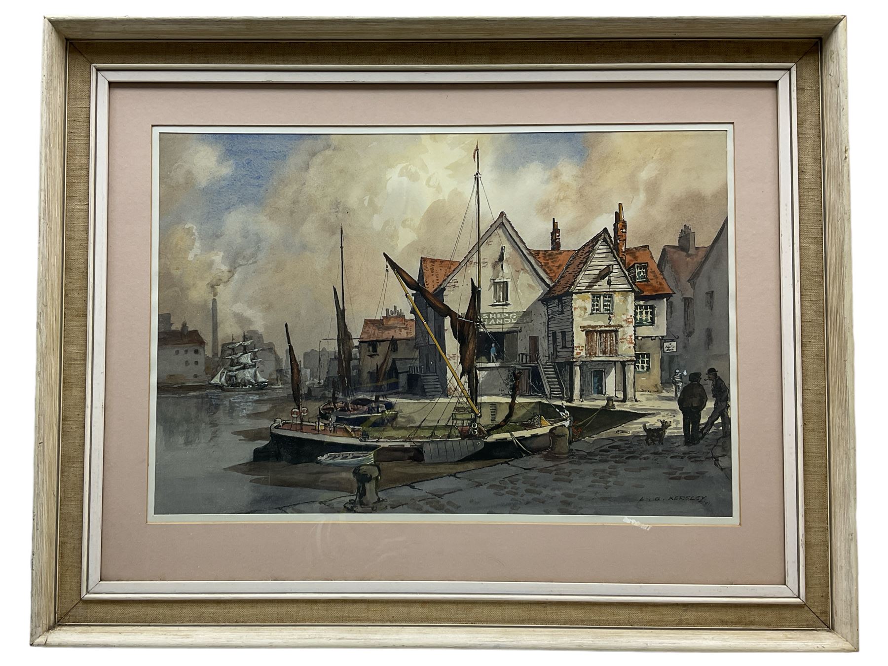 Leonard G Kersley (British 20th century): 'Old Time Wharves', watercolour signed and dated '81, 34cm x 50cm