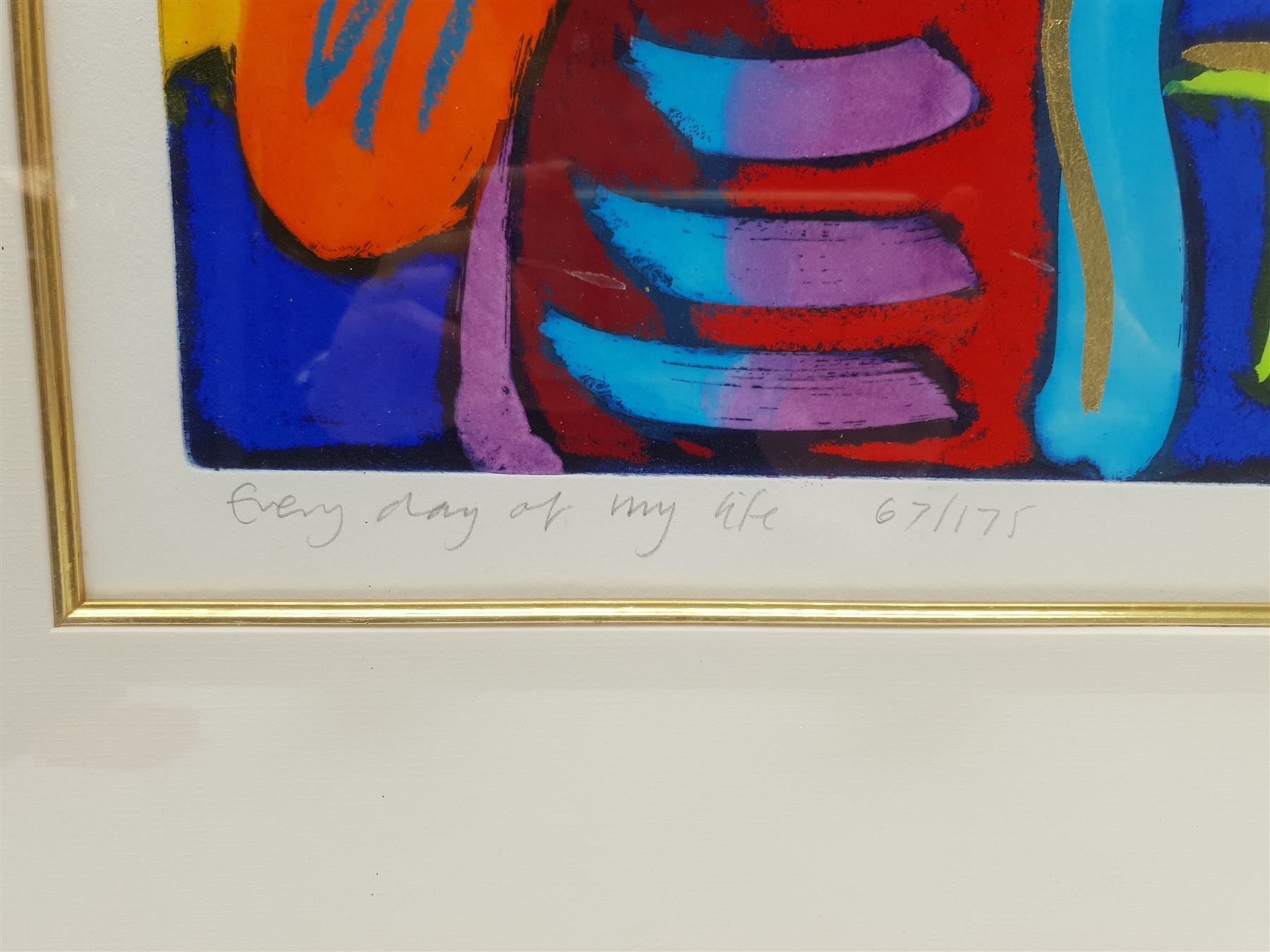 Simon Bull (British 1958-): 'Every Day of my Life', limited edition coloured aquatint with gold foil signed titled and numbered 67/175 in pencil 64cm x 63cm