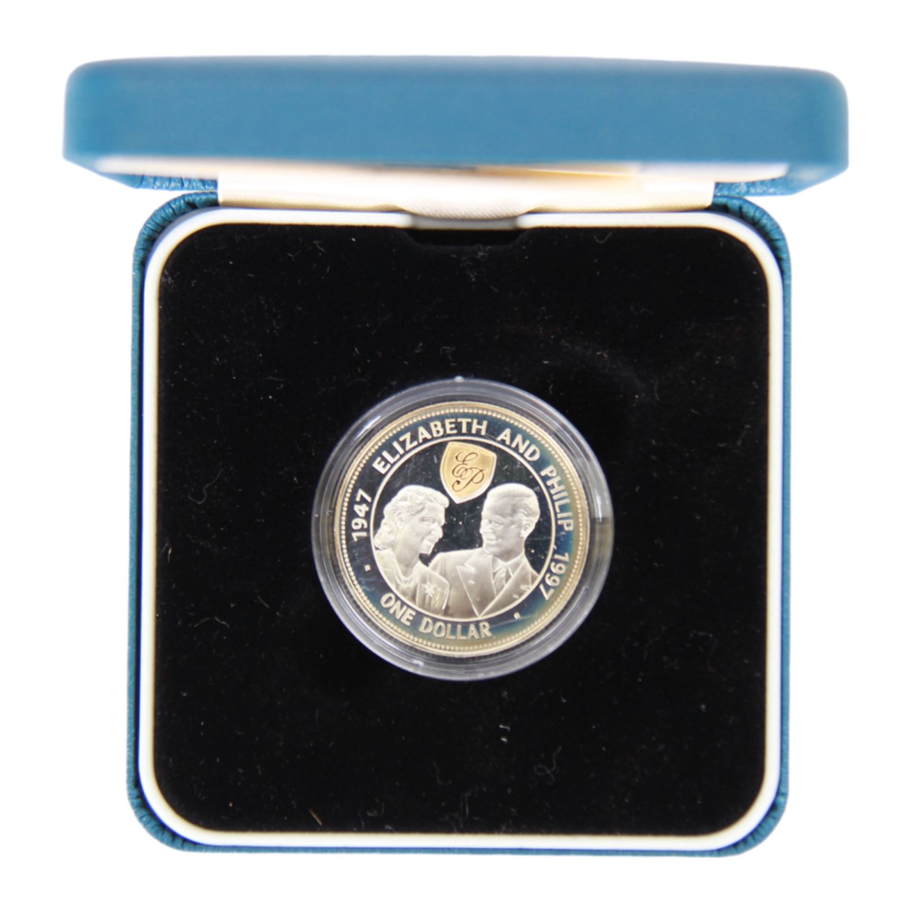 Six Queen Elizabeth II The Royal Mint silver coins or sets, comprising Falkland Islands 1983 '150th Anniversary' fifty pence, Belize 1992 '50th Anniversary Battle of El Alamein 1942-1992' five dollars two coin set, Guernsey 1995 'Queen Elizabeth The Queen Mother 95th Birthday' one pound, Barbados 1997 'Golden Wedding Anniversary' one dollar, Alderney and Guernsey 2001 'Celebrating The Queen's Seventy-Fifth Birthday' one pound two coin set and Alderney and Guernsey 'Celebrating The Queen's Seventy-Fifth Birthday' five pounds two coin set, all cased with certificates