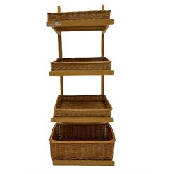 Gadsby beech four tier shop display stand, with wicker baskets