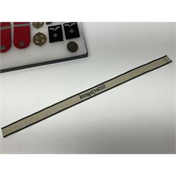 WW2 German Don Cossack epaulettes; and quantity of German insignia including SA Sports Badge for war wounded, Hitler Youth badge, Young Cossacks badge, Wound badge, Hitler Youth cuff title etc; in glass topped display box.