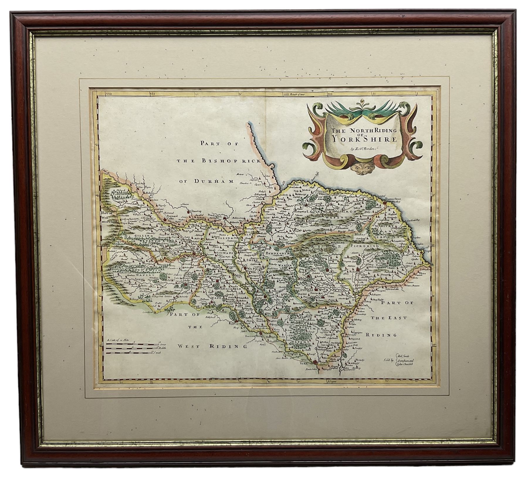 Robert Morden (British c.1650-1703): 'The North Riding of Yorkshire', early 18th century engraved map with hand colouring 35cm x 41cm