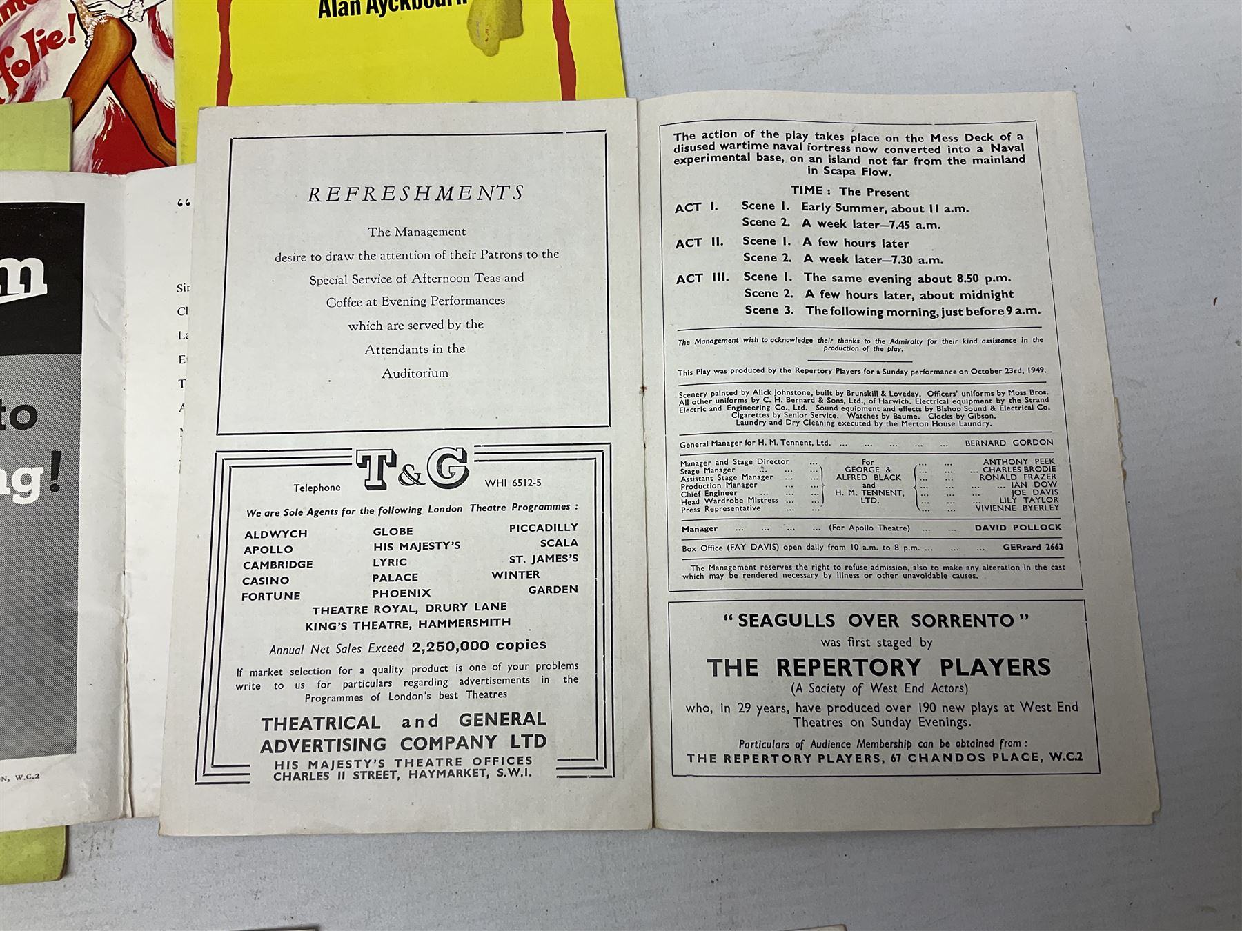 Over thirty theatre programmes 1940s and later including various London theatres - Apollo, Adelphi, Savoy, Drury Lane, Palace, Prince Edward, Vaudeville, Palladium etc, Folies Bergere and others