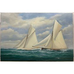 Brian Mays (British 1938-2005): 'Americas Cup 1885 - Puritan Defeats Genesta', oil on canvas signed, titled and dated '01 verso 71cm x 107cm (unframed) 
Provenance: direct from the family of the artist