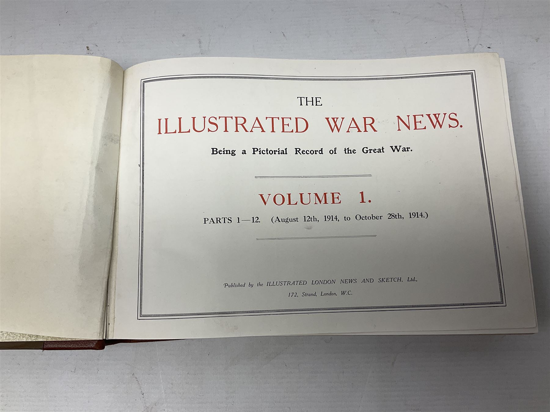 The Illustrated War News - Being a Pictorial Record of the Great War. Parts 1 -96 August 12th 1014 - June 7th 1916 uniformly bound in eight oblong quarto volumes with half-leather/gilt binding. Published by The Illustrated London News (8)