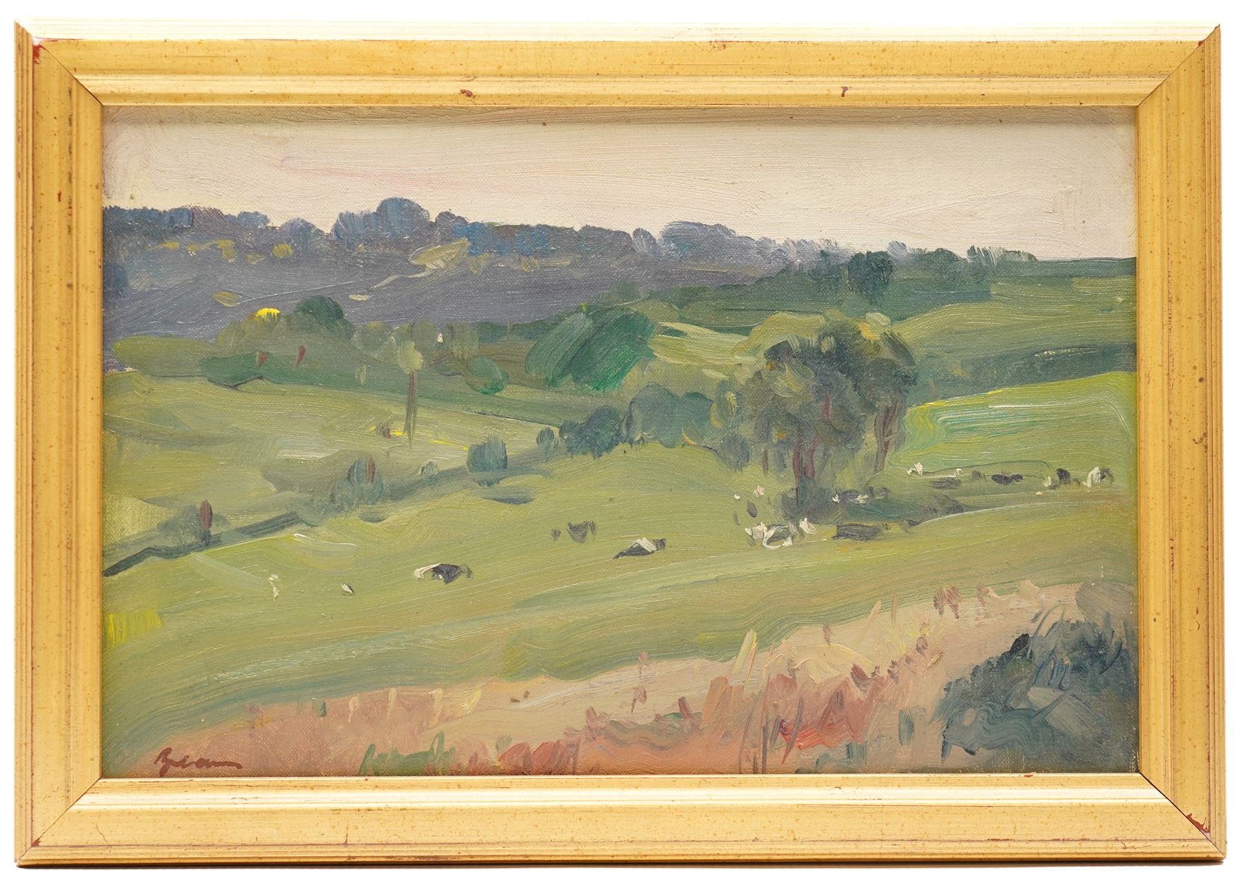 Manner of Mark Senior (British 1862-1927): View of Cows in a Field, oil on board indistinctly signed 19cm x 29.5cm 
