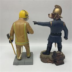 Eleven Robert Harrop figures from various collections, comprising limited edition The Trumpton Fire Engine Musical Box CGMB8 no. 359/1000, The Dragon from the Red Knight BN09, Bulldog Fireman DP165, Pointer Fire Chief DP184, Dalmatian New York Fire Fighter DP234, Dalmatian Fire Fighter DP191; Desperate Dan ‘Fireman Dan’ BDS11, Cuthbert CG13, Pugh (Clarinet) CG70, The Soup Dragon CL05 and Baby Dragon CL06