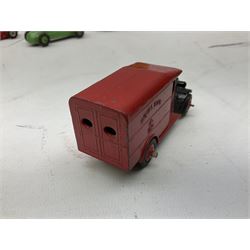 Dinky - five unboxed and playworn die-cast models comprising Supertoys Big Bedford Van 'Heinz' No.923; A.E.C. Monarch Thompson Tank; Maserati Racing Car No.231; H.W.M. Racing Car 23J; and Royal Mail Van; together with a Corgi Mobilgas Tanker (6)