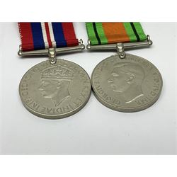 WWI pair of medals comprising British War Medal and Victory Medal awarded to 380807 Pte. W. Hayles Hamps. R.; Imperial Service Medal awarded to William Hayles; cased and boxed; WWII 1939-1945 War Medal and Defence Medal in issue box with slip; 1930s hallmarked silver football presentation fob etc