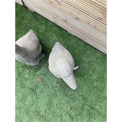 Pair of cast stone squatting garden geese, H60, W25, D45 - THIS LOT IS TO BE COLLECTED BY APPOINTMENT FROM DUGGLEBY STORAGE, GREAT HILL, EASTFIELD, SCARBOROUGH, YO11 3TX