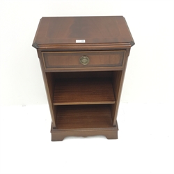 Georgian style mahogany lamp stand, single drawer above shelf, shaped plinth base, W46cm, H76cm, D28cm