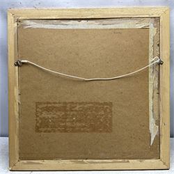 Larry Hilary Eduard Wakefield (British 1925-1997): Lovers by the Houses, mixed media signed 34cm x 34cm 