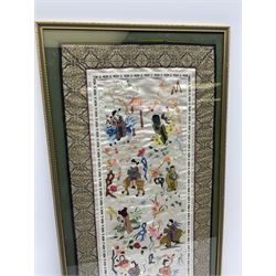 A Chinese framed and glazed  figural silk work panel, overall H74cm L38.5cm. 