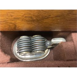 Elkington & Co part canteen of silver plated and stainless steel cutlery, to include simulated ivory handled examples, housed in oak and mahogany case, lock plate stamped 'Acme, British Made', W49cm D31cm H18cm