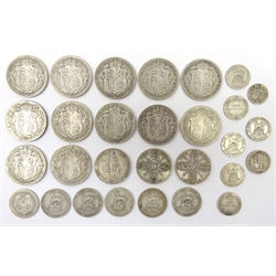  Quantity of Great British pre 1920 silver coins, mostly half crowns, 254 grams  