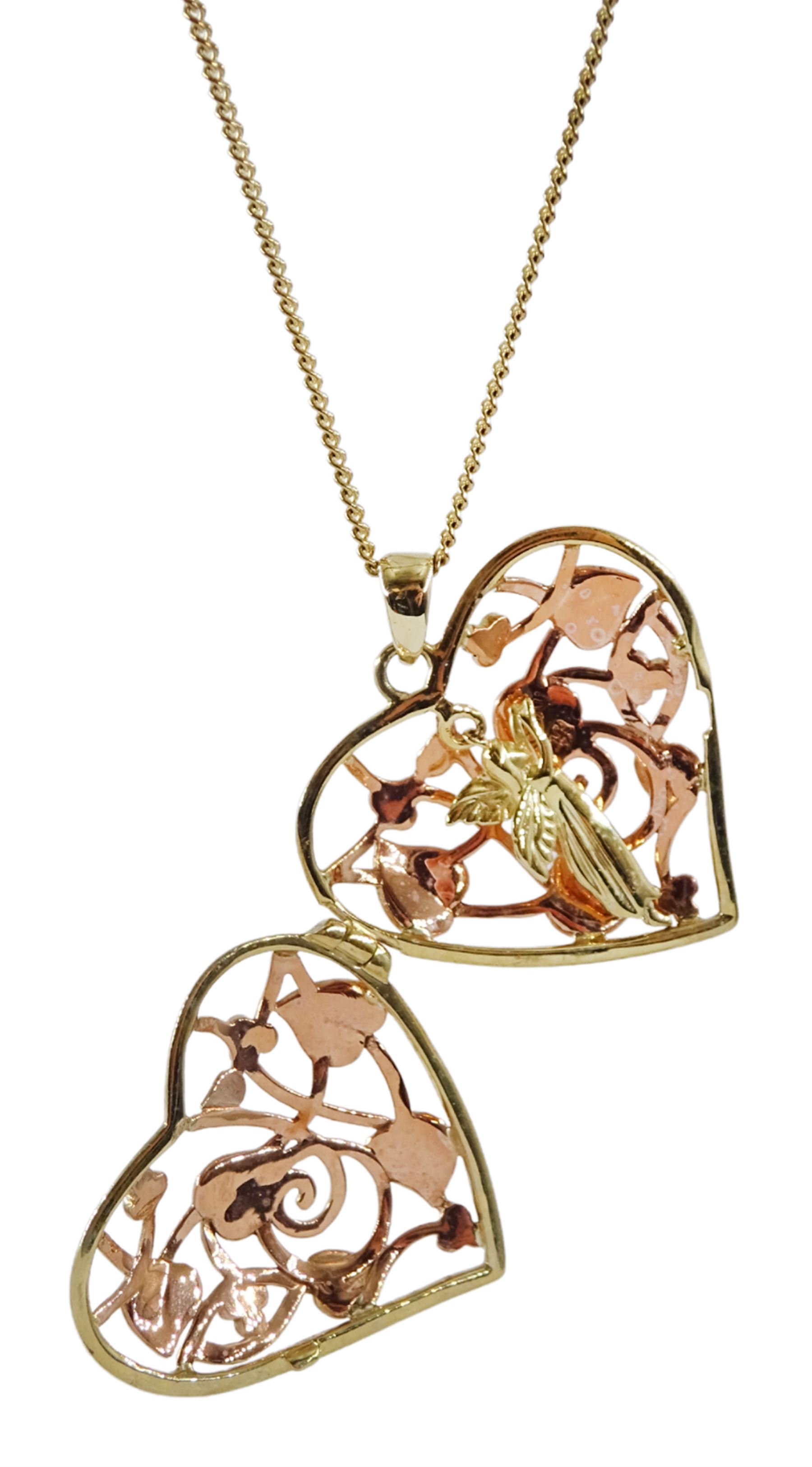Clogau 9ct rose and yellow gold fairy open heart fairy locket pendant necklace, hallmarked, boxed
