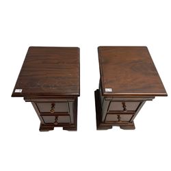 Pair hardwood bedside pedestal chests, fitted with three drawers