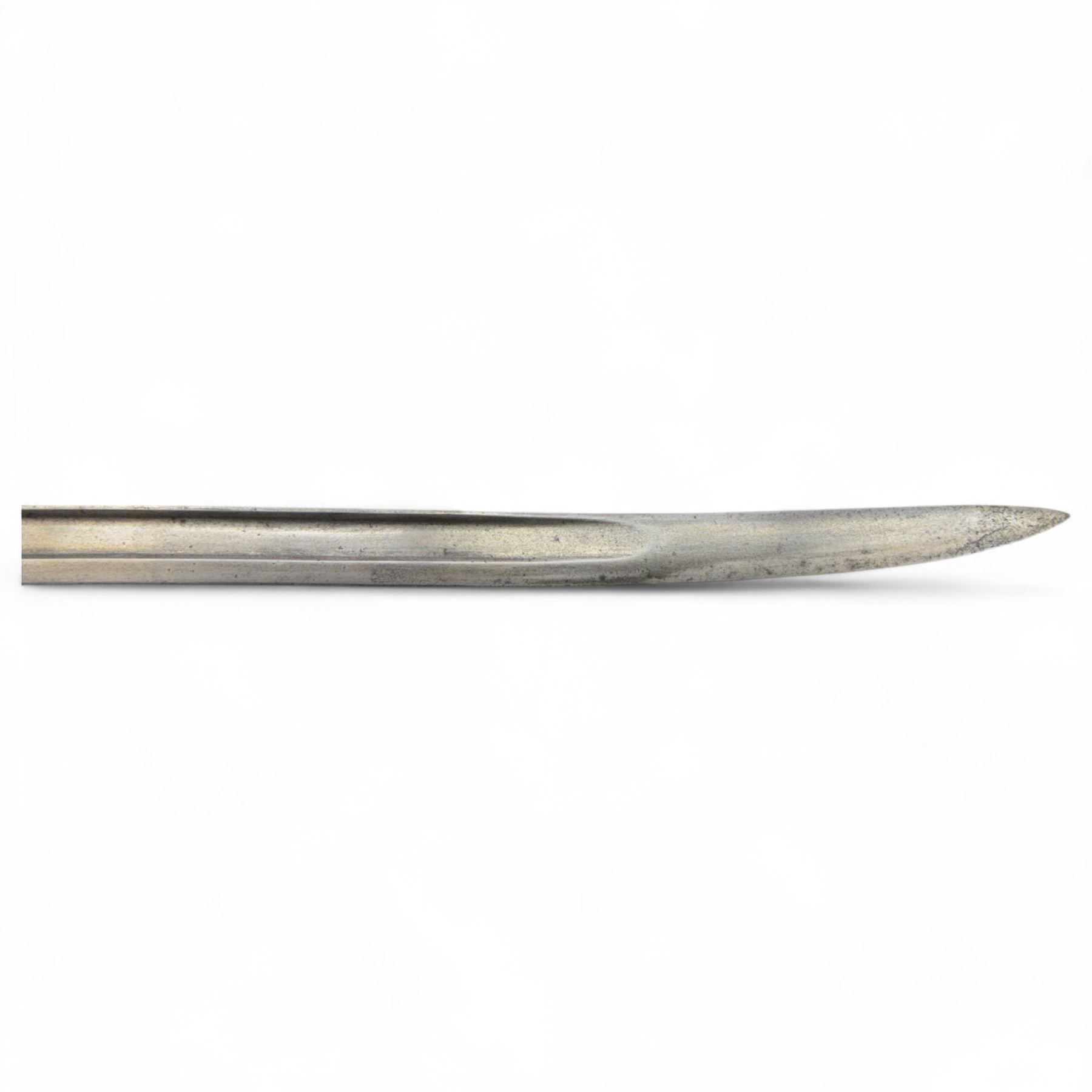 French Chassepot bayonet with 57cm curving fullered steel blade in steel scabbard, together with XIX Century French Model 1874 Gras Bayonet, manufacturer mark 'Mre d'Armes de St Etienne 1878'