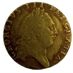 George III 1790 gold full Guinea coin, glue residue to obverse