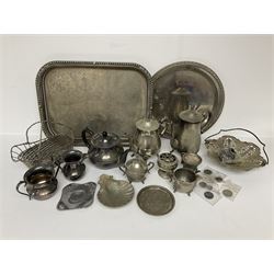 Quantity of Victorian and later silver plated metal ware, to include tray, teapots, etc