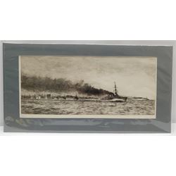 William Lionel Wyllie (British 1851-1931): 'HMS Champion and the 13th Flotilla at Jutland', etching signed in pencil 19cm x 41cm (mounted)
