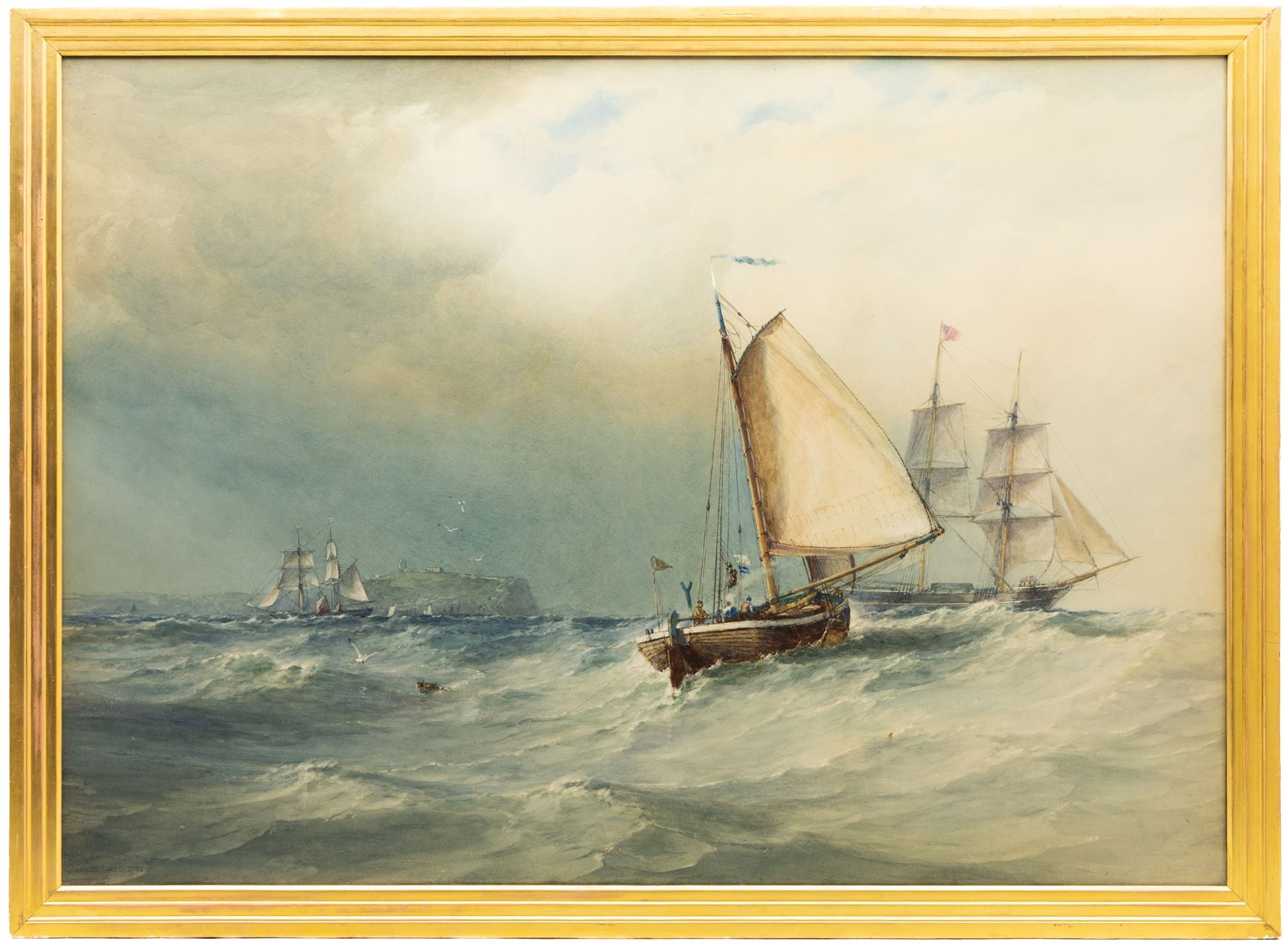 Arthur Wilde Parsons (British 1854-1931): 'A Fresh Breeze Off Scarborough', watercolour with scratching out signed and dated 1888, original title label verso 75cm x 105cm