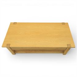Contemporary light oak coffee table, rectangular with single draw beneath