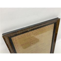 Early Victorian sampler by Barbara Allardye March 1852, finley worked with the alphabet and building and landscape motifs within a flowering vine border in a rosewood effect frame, H35cm, W31cm 