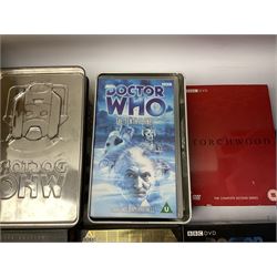 Collection of Doctor Who DVDs to include various box sets and series, and a quantity of VHS videos to include limited edition ‘Attack of the Cybermen The Tenth Planet’ and ‘Planet of the Daleks Revelation of the Daleks’ two video tin sets etc  