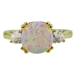 Silver-gilt single stone opal and cubic zirconia ring, stamped 925