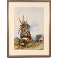 Paul Marny (French/British 1829-1914): Windmill in Rural France, watercolour signed and indistinctly titled 48cm x 34cm