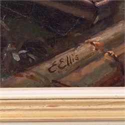 Edwin John Ellis (British 1841-1895): Whitby from Up River Esk, oil on canvas signed 24cm x 60cm