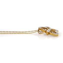9ct gold diamond butterfly pendant necklace, total diamond weight approx 0.30 carat