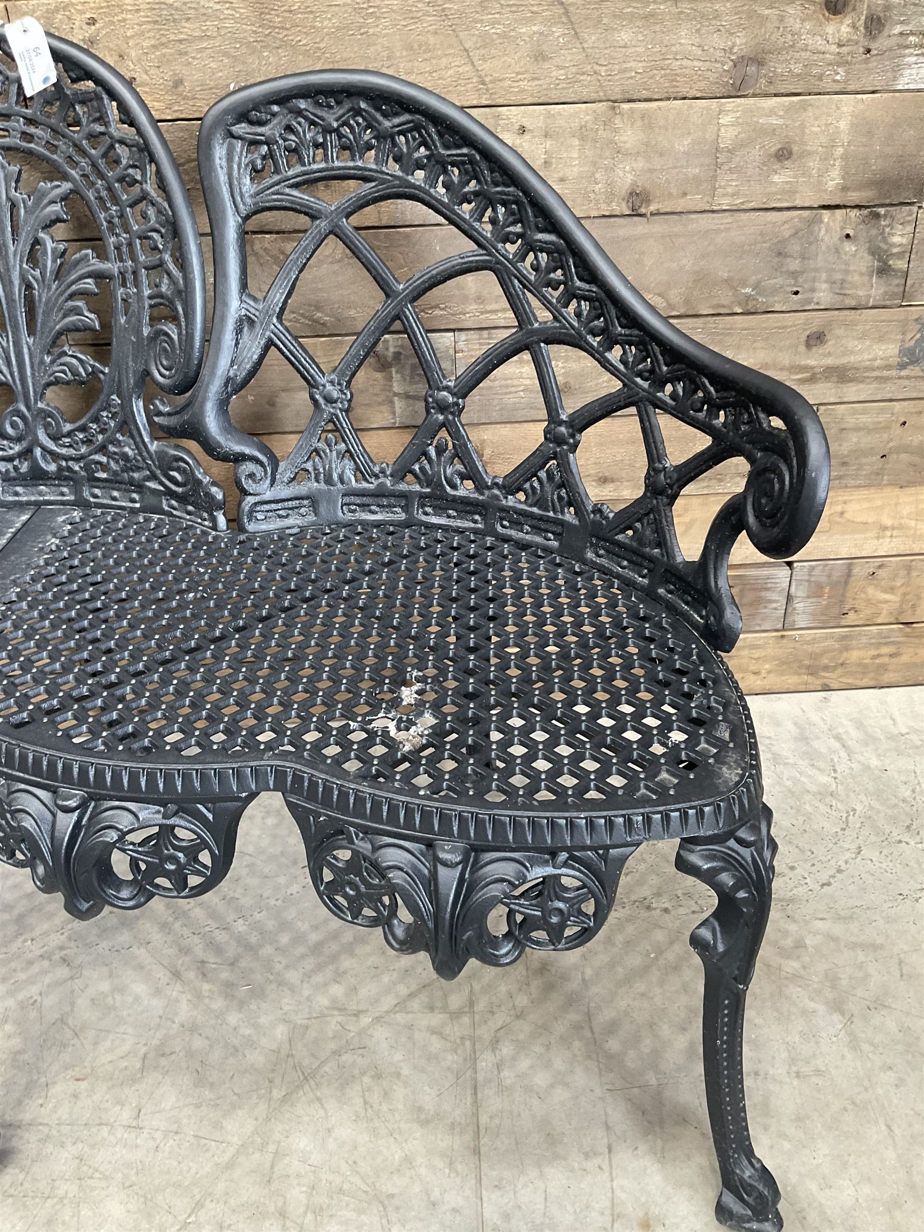 Victorian design cast aluminium garden two seat bench in black finish 