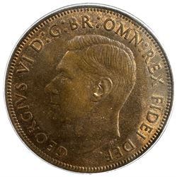 King George VI 1951 one penny coin, encapsulated and graded by PCGS 'MS64BN'