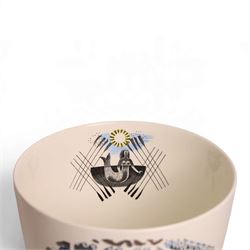 Eric Ravilious (British 1903-1942) for Wedgwood, a 'Ravilious' Boat Race pedestal vase, designed c1938, Queen's ware jug with transfer printing and hand painting, impressed and printed marks to base, H25.5cm 