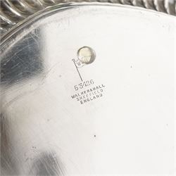 Silver oval tray with gadrooned edge and integral handled 65cm x 44cm Sheffield 1900 Maker Walker & Hall