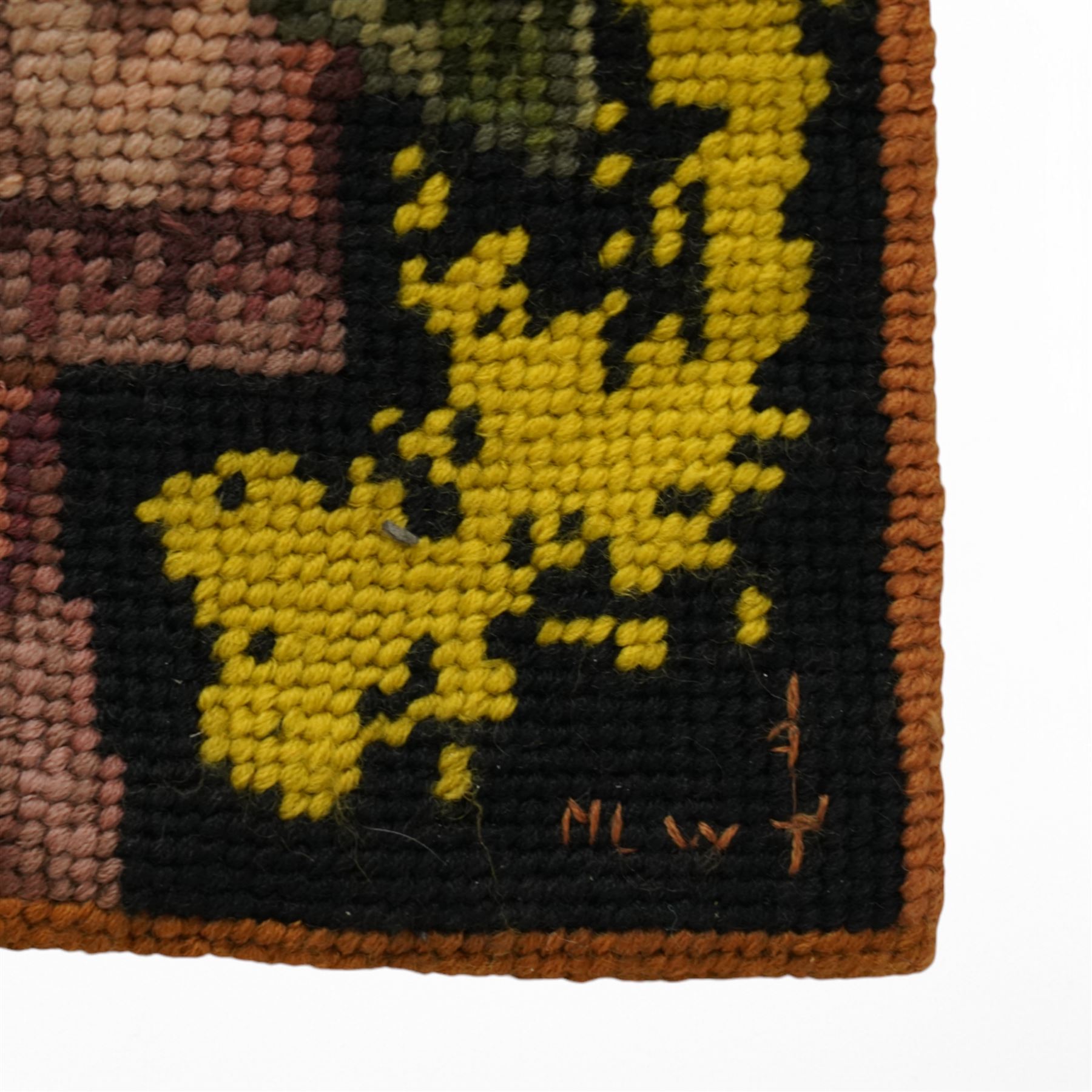 Large mid-20th century hand-knitted and hand-dyed wall hanging tapestry, depicting a Cockrel, 160cm x 89cm