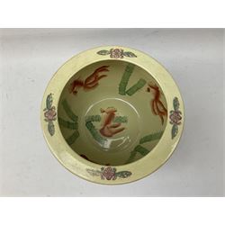 Chinese fish bowl of satsuma style, the exterior decorated with traditional figures, flowers and trees, the interior painted with koi carp, H24cm