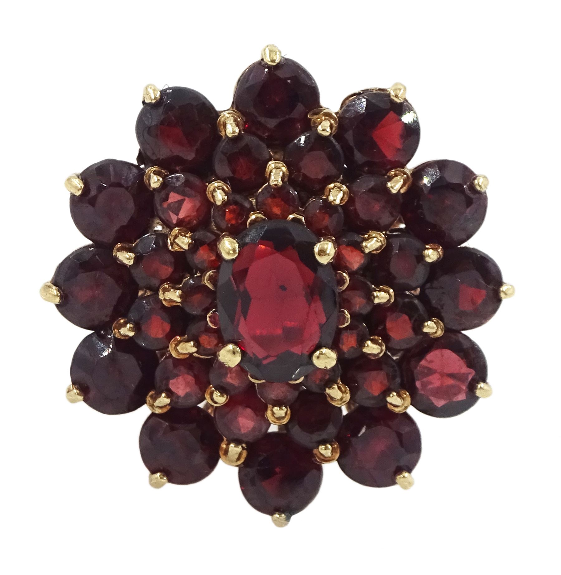 9ct gold large garnet cluster ring, hallmarked