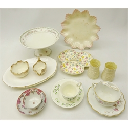  Newhall tea bowl and saucer, pair early 20th century Belleek vases and shaped plate with 2nd black marks, Doulton Burslem sugar bowl and cream jug and other 19th century and later ceramics   