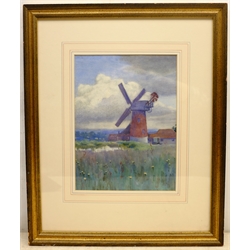 Attrib. Arthur Claude Cooke (British 1867-1951): 'Landscape with Windmill', watercolour unsigned, label verso 27cm x 20cm