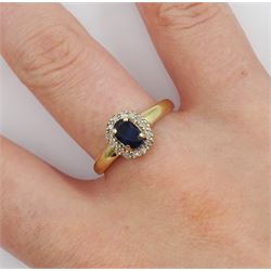 9ct gold diamond and sapphire cluster ring, hallmarked