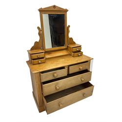 Victorian pine dressing chest, swing mirror with four trinket drawers, two short and two long drawers