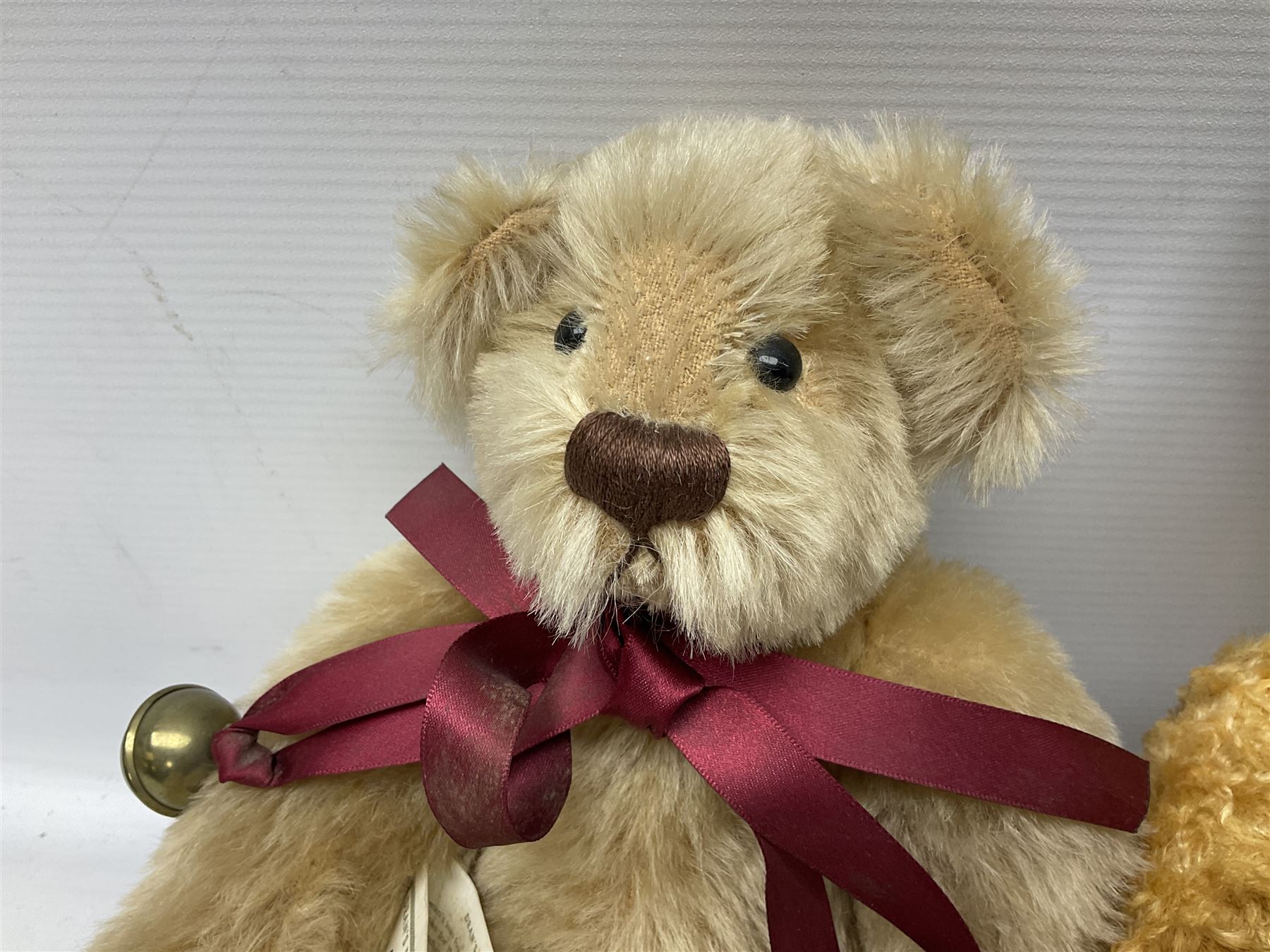 Dean's Rag Book limited edition teddy bear 'Bell Bear' No.221/1500 H32cm; Chad Valley Chiltern Hygenic teddy bear seated holding a honey pot; 1960s plush covered 'Sooty' teddy bear; and another smaller plush covered teddy bear (4)
