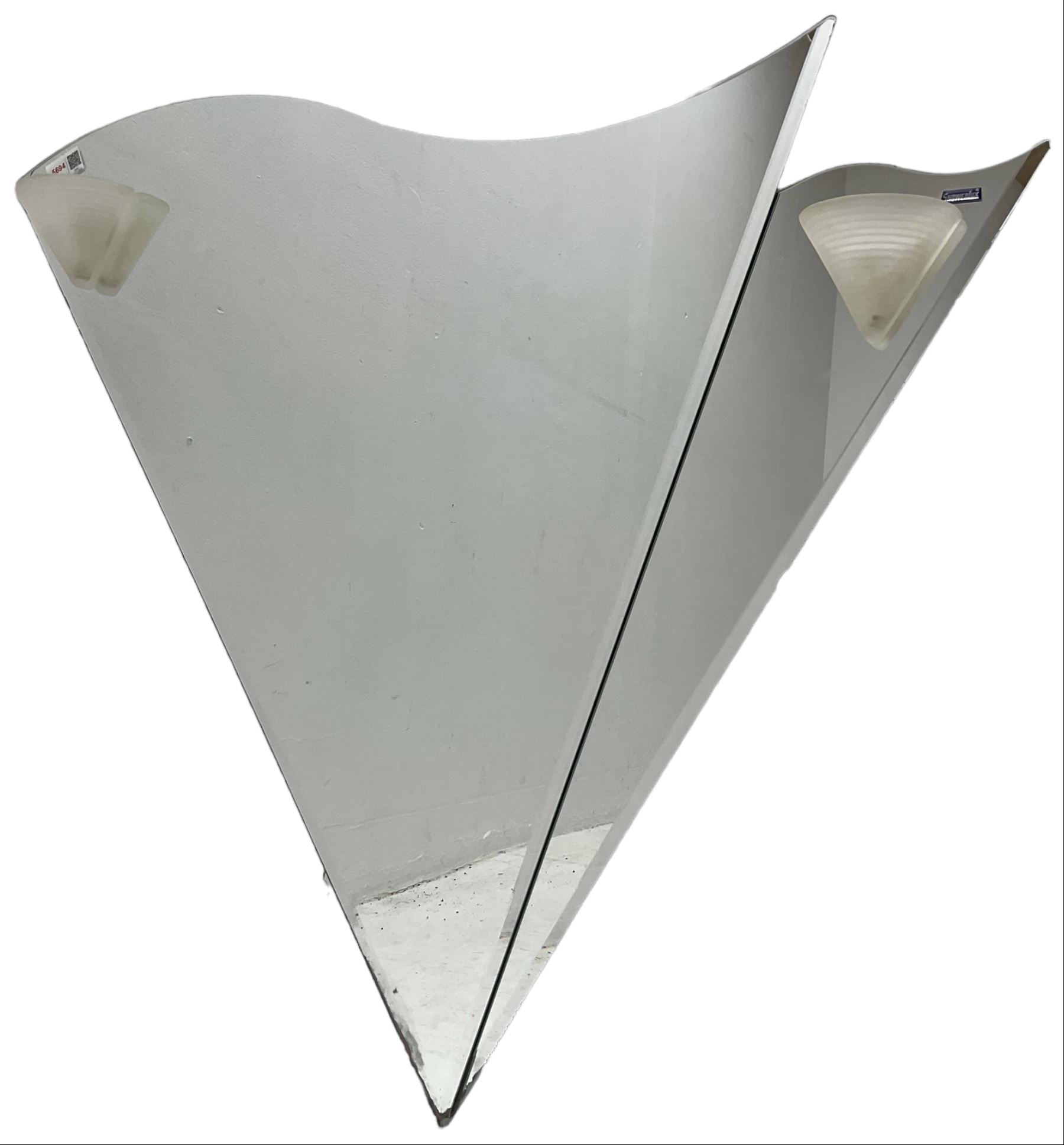 Triangular shaped illuminated wall mirror, H76cm