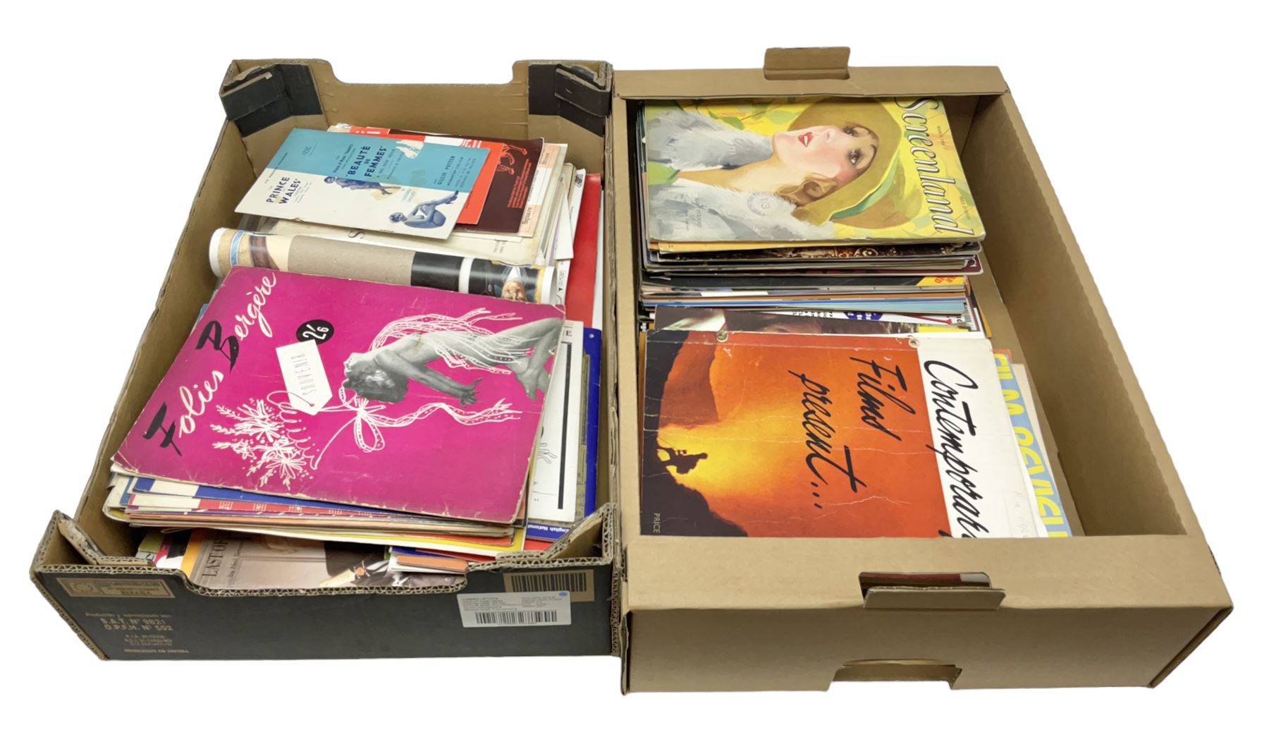 Miscellaneous ephemera including large quantity of theatre programmes c1936-2000s, some bearing signatures; 1930s/40s sheet music; film magazines including Screenland 1928, Theatre Arts 1950s, Film Review 1980s/90s etc