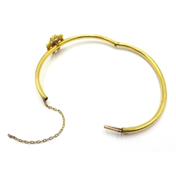 14ct gold hinged bangle with seed pearl hearts detail